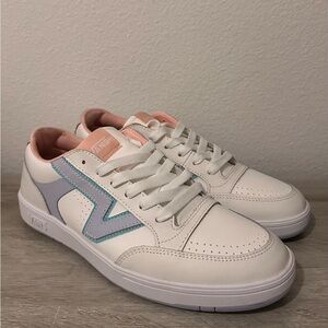 Vans White Sneakers with Pink and Blue Details